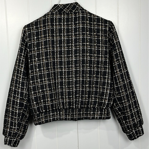 On 34th Womens Bomber Jacket Black/Gold XS Front Zip Pockets Mock Neck Sparkly - Picture 9 of 13